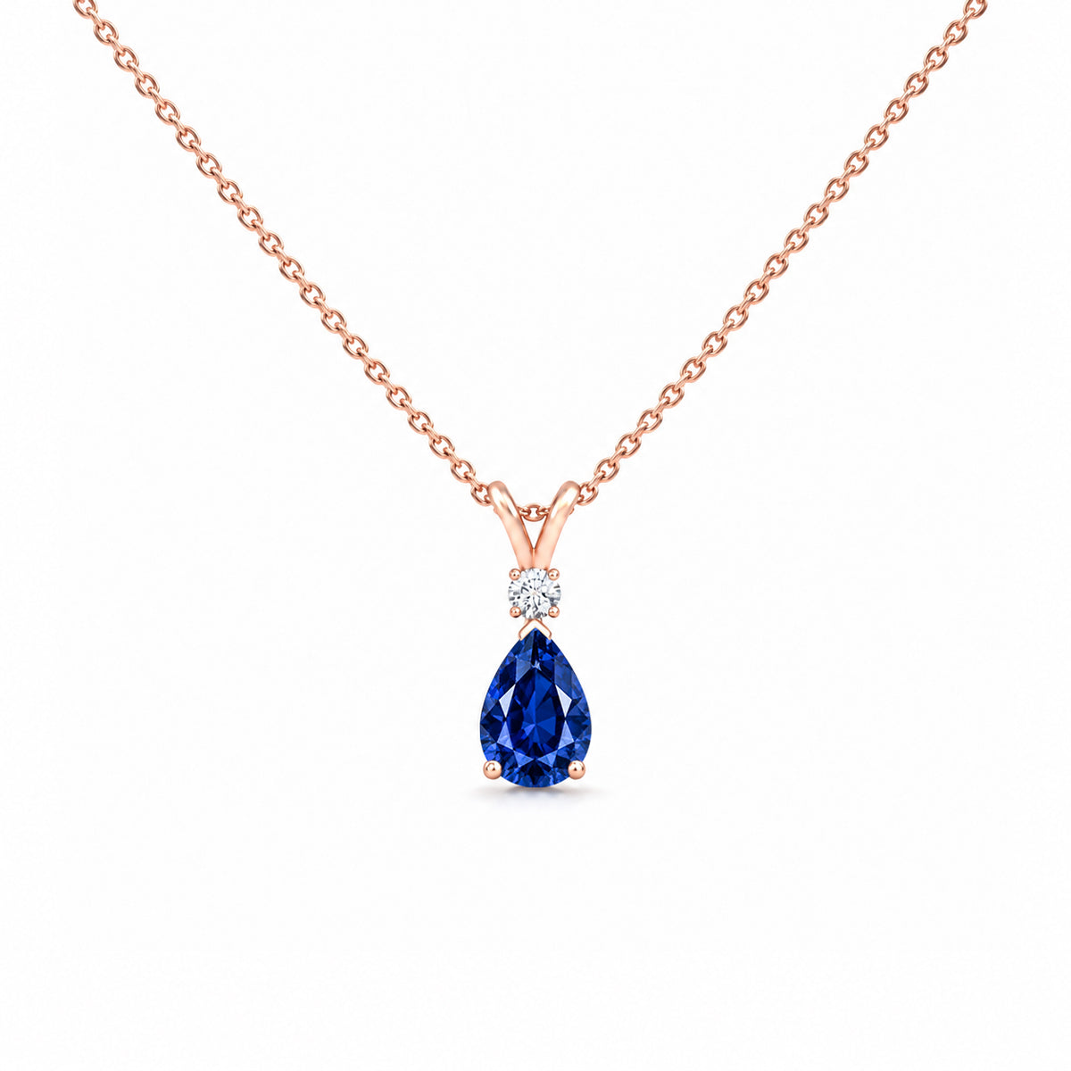 Lab Grown Blue Sapphire & Diamond Teardrop V-Bale Necklace - Avery
