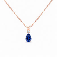 Lab Grown Blue Sapphire & Diamond Teardrop V-Bale Necklace - Avery