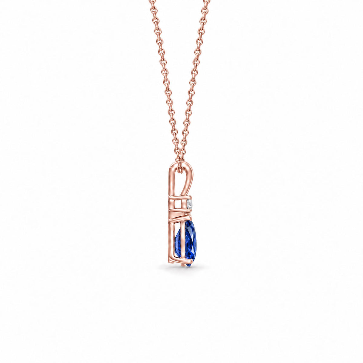 Lab Grown Blue Sapphire & Diamond Teardrop V-Bale Necklace - Avery