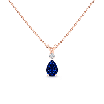 Lab Grown Blue Sapphire & Diamond Teardrop V-Bale Necklace
