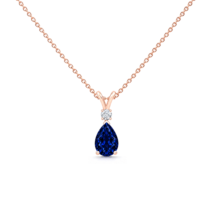 Lab Grown Blue Sapphire & Diamond Teardrop V-Bale Necklace - Avery