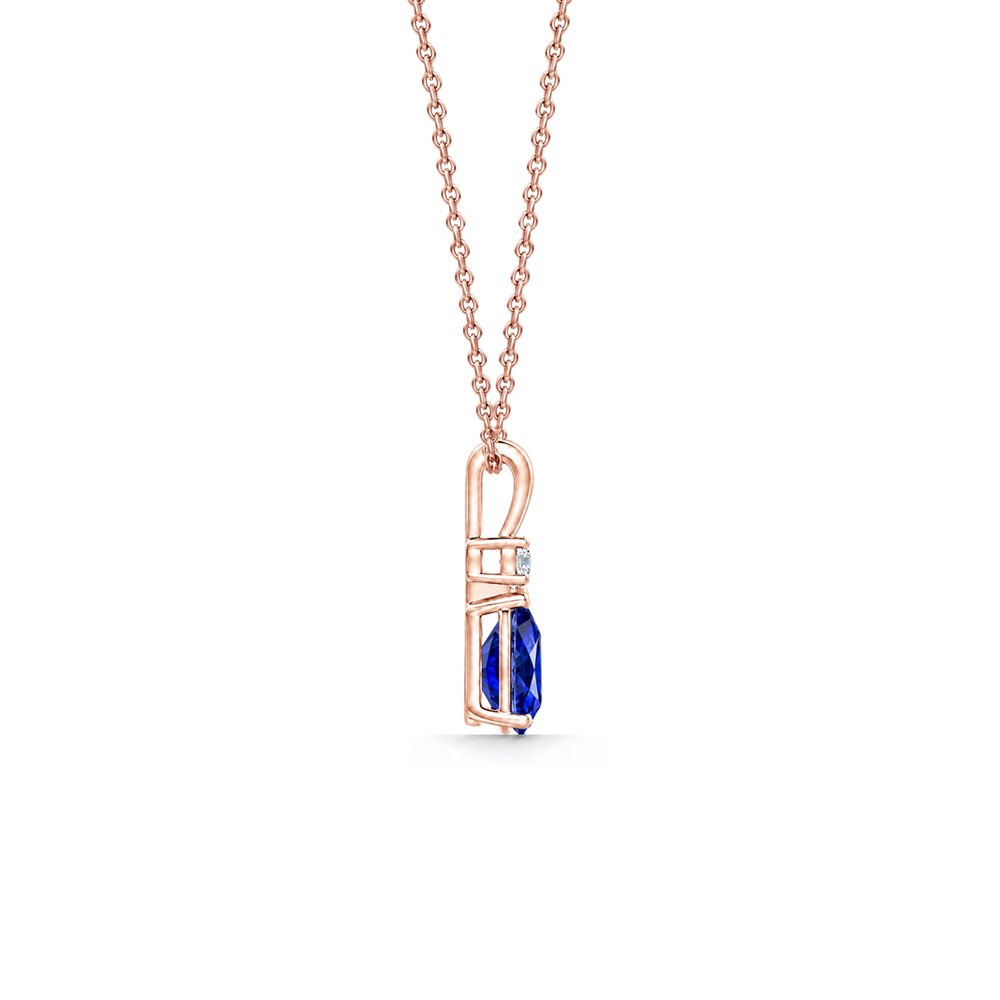 Lab Grown Blue Sapphire & Diamond Teardrop V-Bale Necklace - Avery