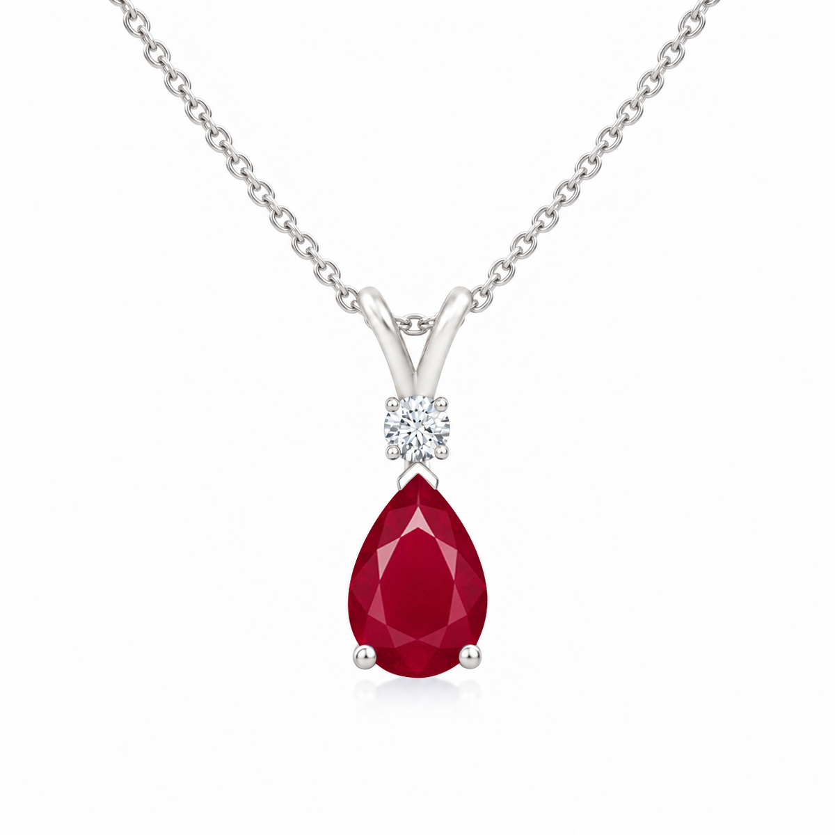 Lab Grown Ruby & Diamond Teardrop V-Bale Necklace - Avery