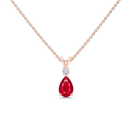 Ruby Premium & Diamond Teardrop V-Bale Necklace - Avery