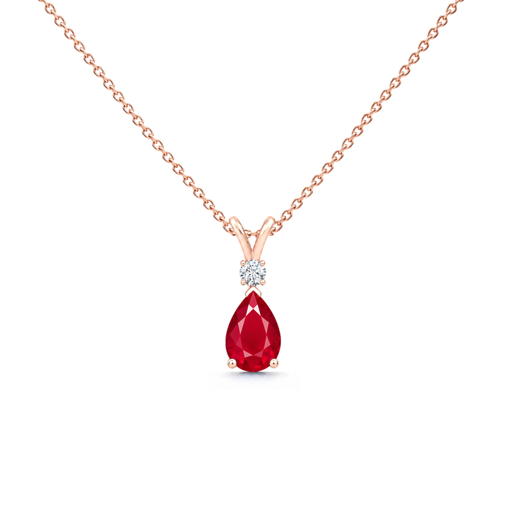 Ruby Premium & Diamond Teardrop V-Bale Necklace - Avery