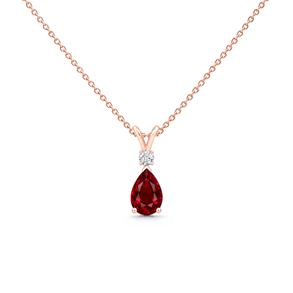 Ruby Exceptional & Diamond Teardrop V-Bale Necklace - Avery