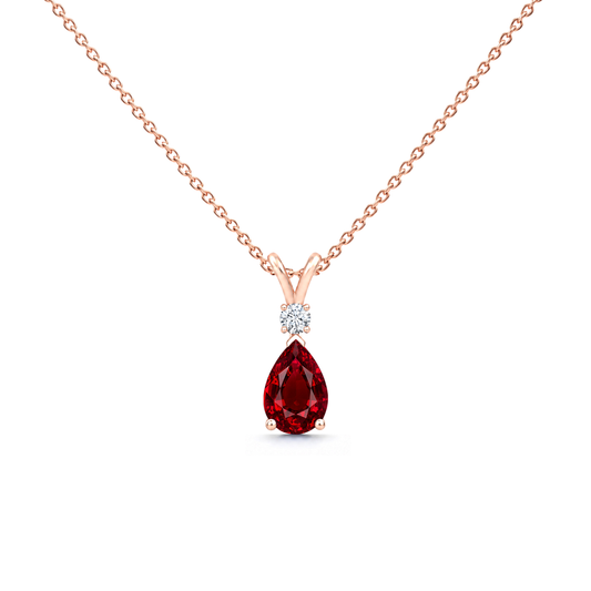 Ruby Exceptional & Diamond Teardrop V-Bale Necklace - Avery