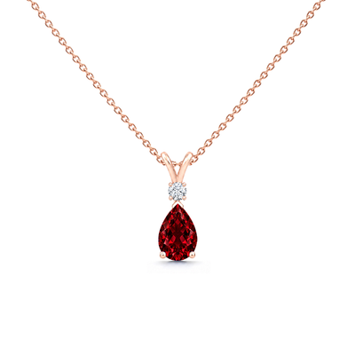 Lab Grown Ruby & Diamond Teardrop V-Bale Necklace