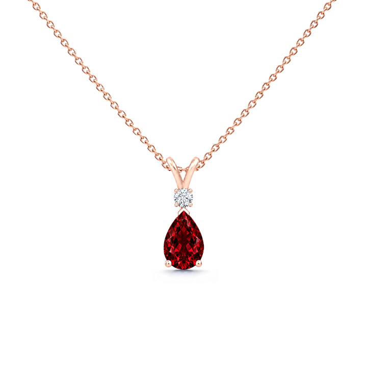 Lab Grown Ruby & Diamond Teardrop V-Bale Necklace - Avery