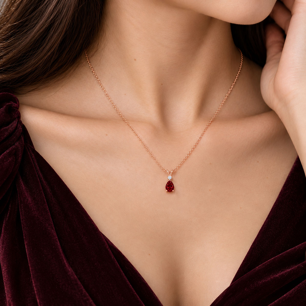 Lab Grown Ruby & Diamond Teardrop V-Bale Necklace - Avery