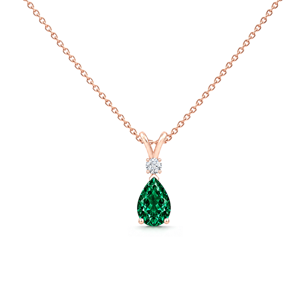 Lab Grown Emerald & Diamond Teardrop V-Bale Necklace - Avery
