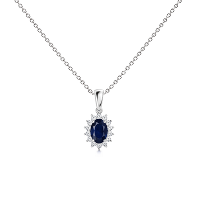 Blue Sapphire Good Floral Diamond Halo Necklace