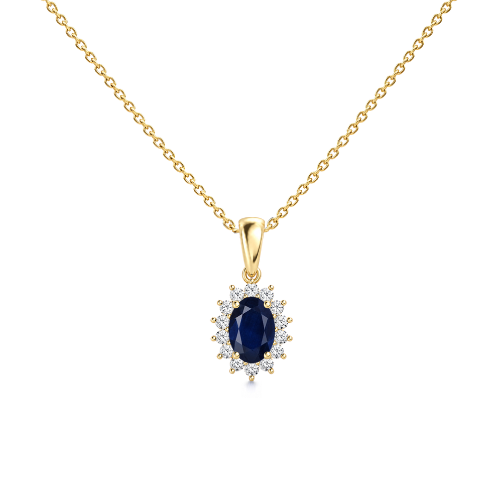 Blue Sapphire Good Floral Diamond Halo Necklace - Genesis