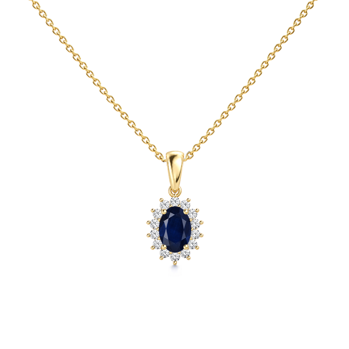 Blue Sapphire Good Floral Diamond Halo Necklace - Genesis