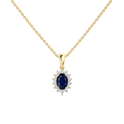 Blue Sapphire Good Floral Diamond Halo Necklace