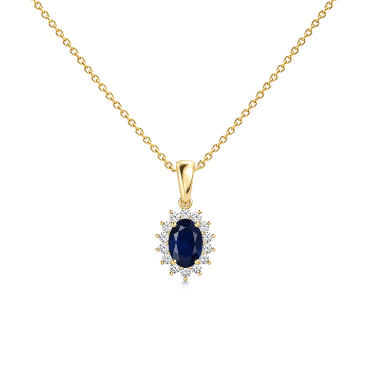 Blue Sapphire Good Floral Diamond Halo Necklace - Genesis