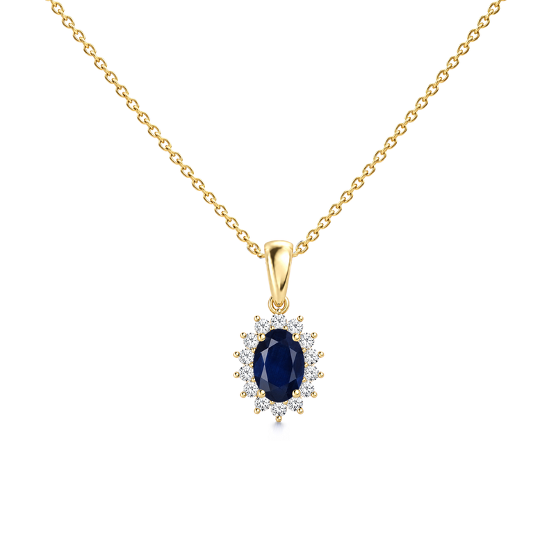 Blue Sapphire Good Floral Diamond Halo Necklace - Genesis