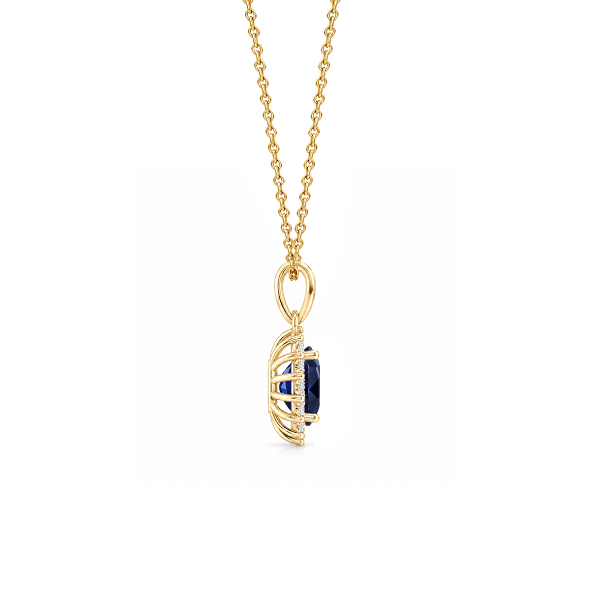 Blue Sapphire Good Floral Diamond Halo Necklace - Genesis