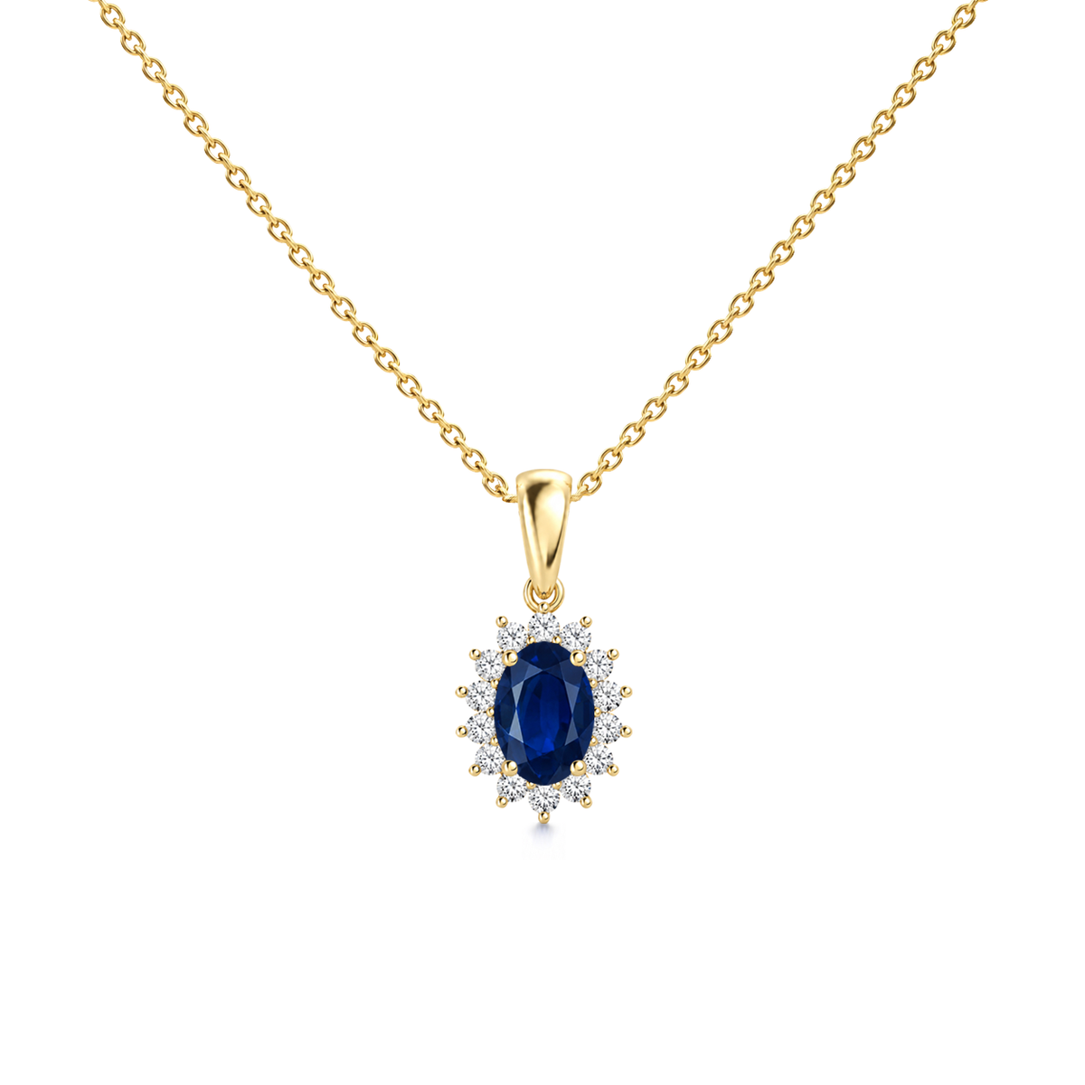 Blue Sapphire Fine Floral Diamond Halo Necklace - Genesis