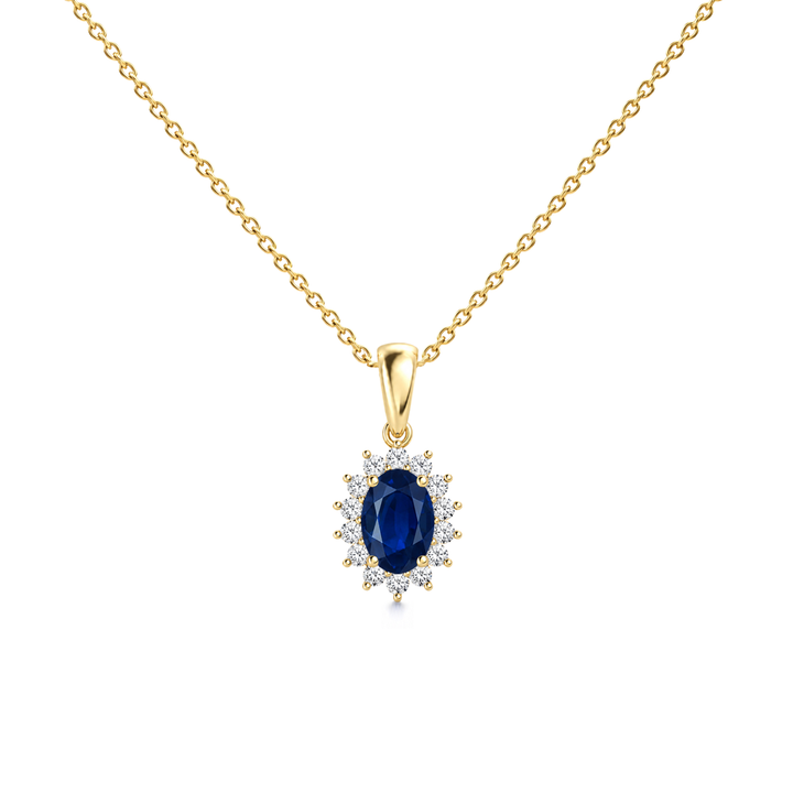 Blue Sapphire Fine Floral Diamond Halo Necklace - Genesis