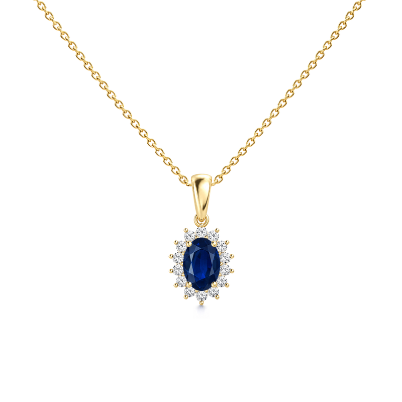 Blue Sapphire Fine Floral Diamond Halo Necklace - Genesis