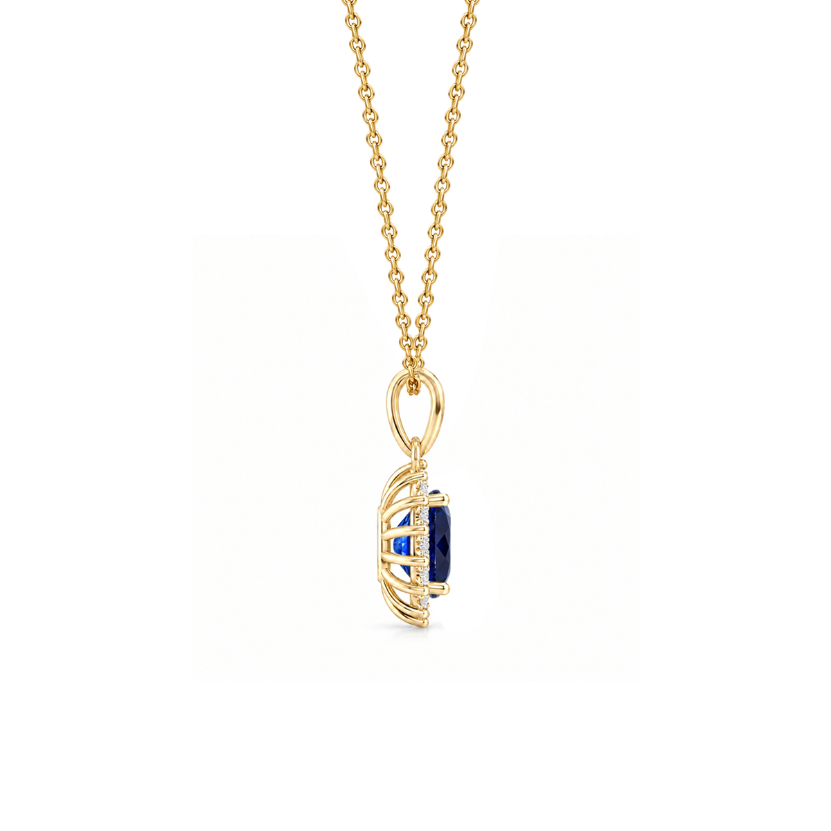 Blue Sapphire Fine Floral Diamond Halo Necklace - Genesis