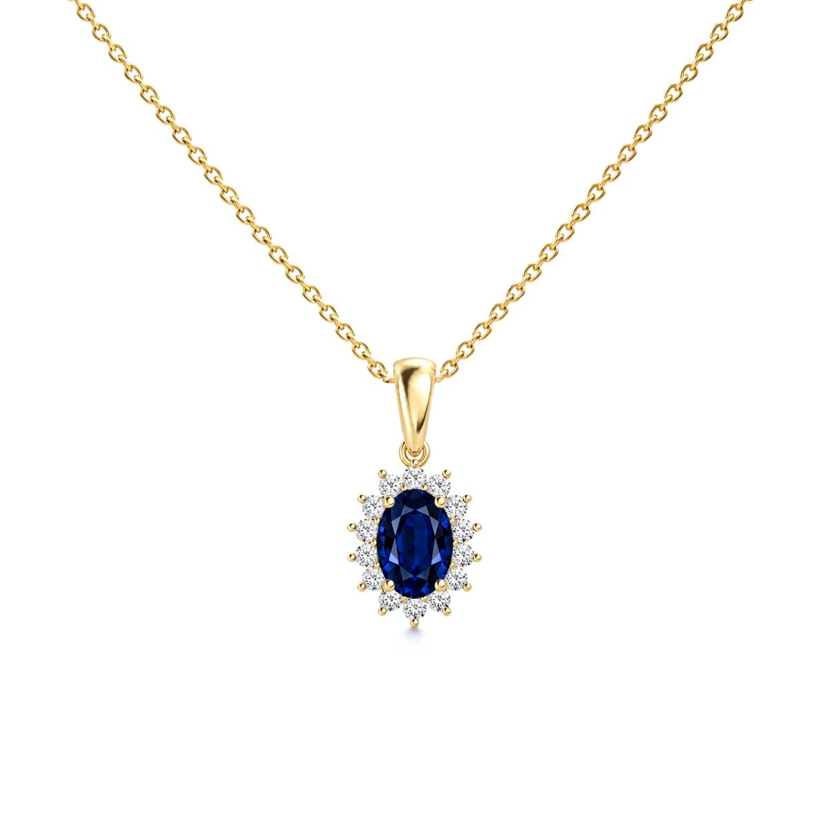 Blue Sapphire Premium Floral Diamond Halo Necklace - Genesis