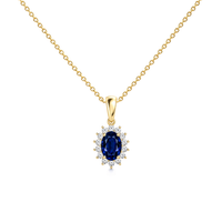 Blue Sapphire Premium Floral Diamond Halo Necklace - Genesis