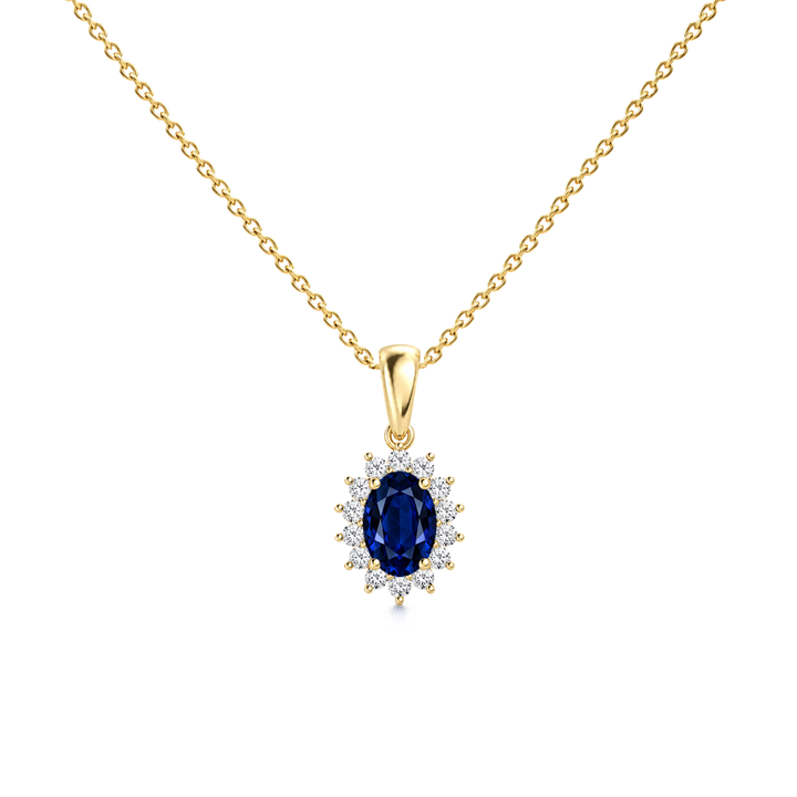 Blue Sapphire Premium Floral Diamond Halo Necklace - Genesis