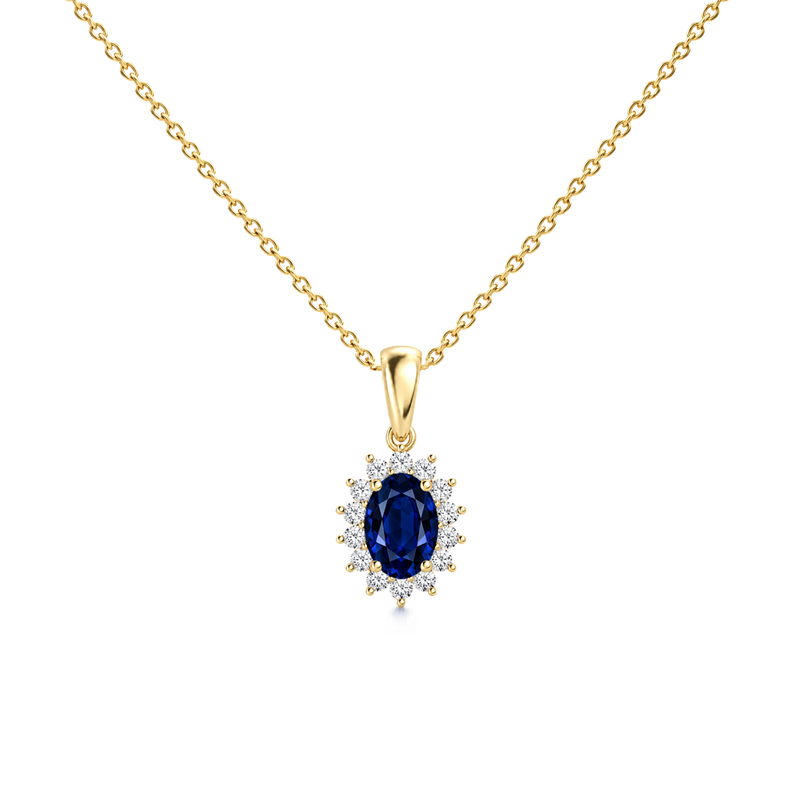 Blue Sapphire Premium Floral Diamond Halo Necklace - Genesis