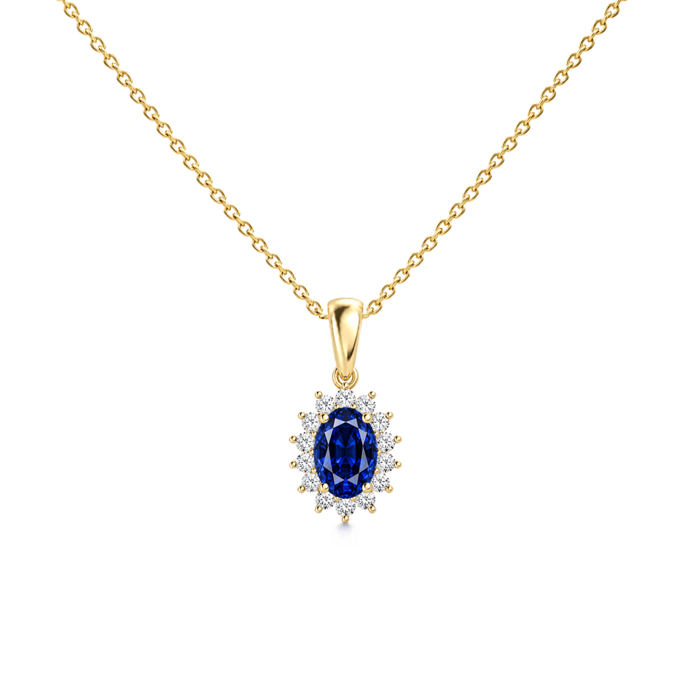 Blue Sapphire Exceptional Floral Diamond Halo Necklace - Genesis