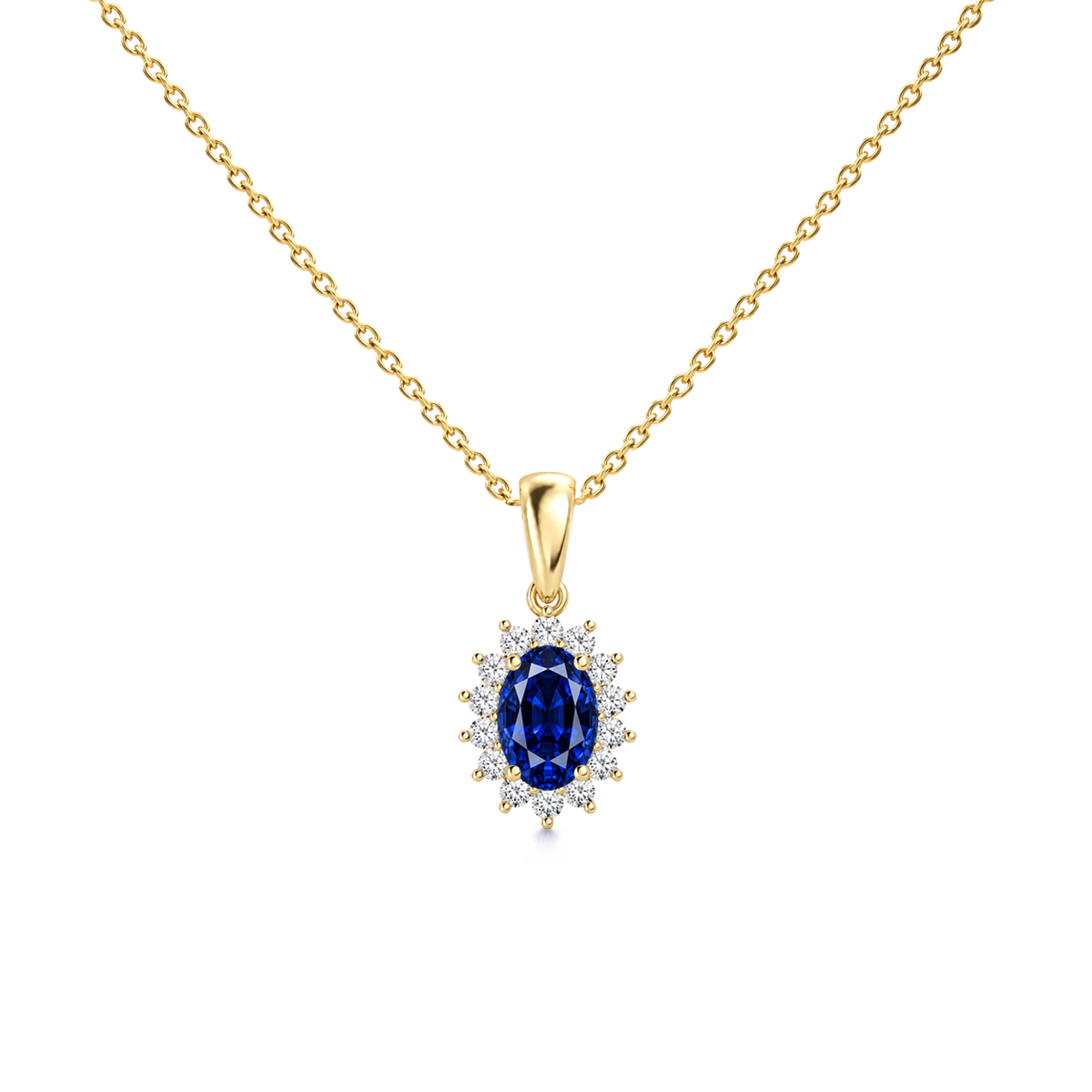 Blue Sapphire Exceptional Floral Diamond Halo Necklace - Genesis