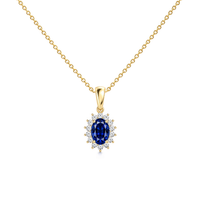 Blue Sapphire Exceptional Floral Diamond Halo Necklace - Genesis