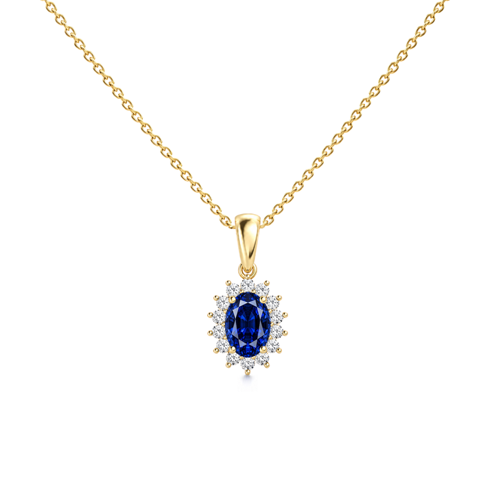Blue Sapphire Exceptional Floral Diamond Halo Necklace - Genesis