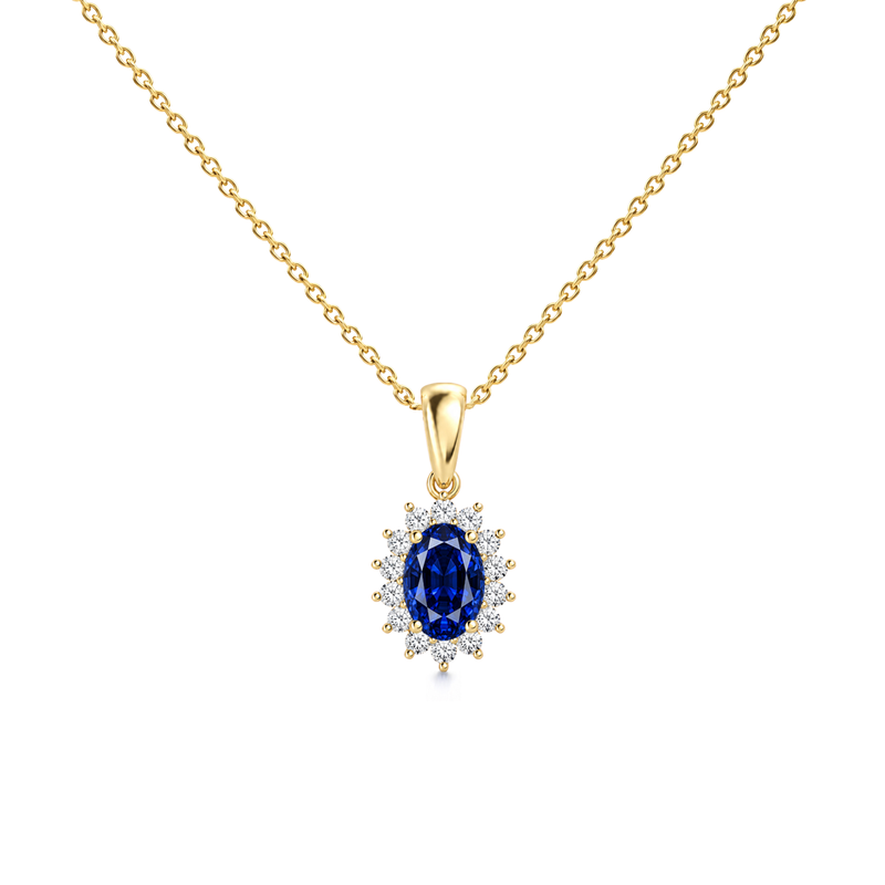 Blue Sapphire Exceptional Floral Diamond Halo Necklace - Genesis
