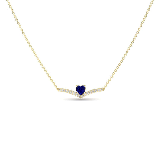 Lab Grown Blue Sapphire & Diamond Chevron Necklace - Summer