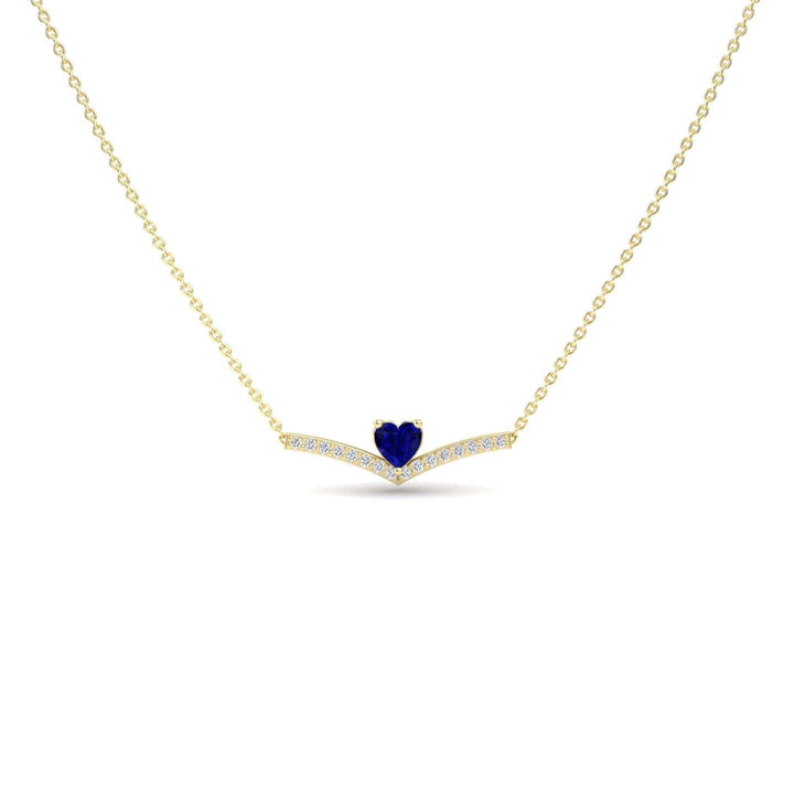 Lab Grown Blue Sapphire & Diamond Chevron Necklace - Summer