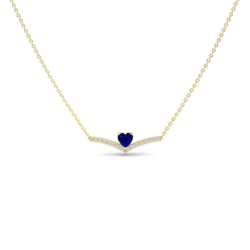 Lab Grown Blue Sapphire & Diamond Chevron Necklace - Summer