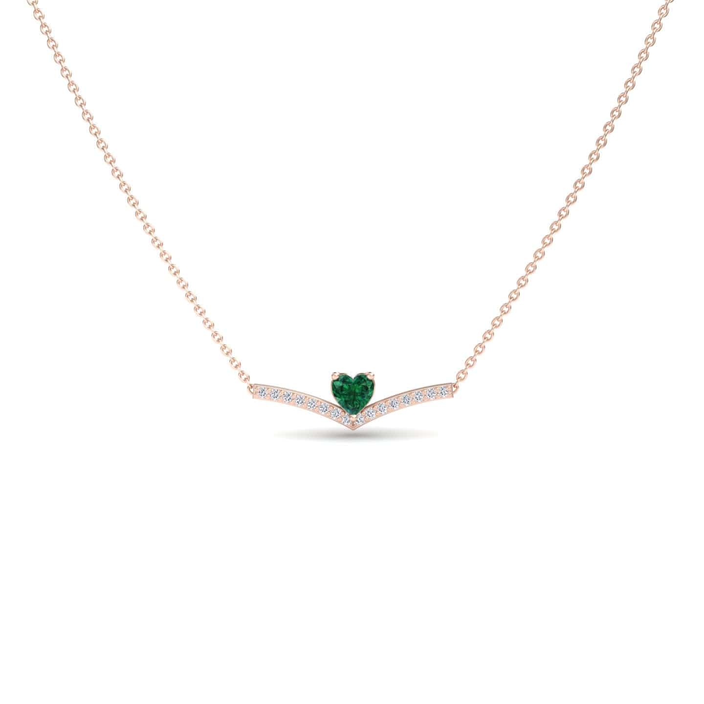 Lab Grown Emerald & Diamond Chevron Necklace - Summer