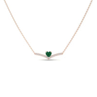 Lab Grown Emerald & Diamond Chevron Necklace - Summer