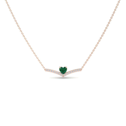 Lab Grown Emerald & Diamond Chevron Necklace - Summer