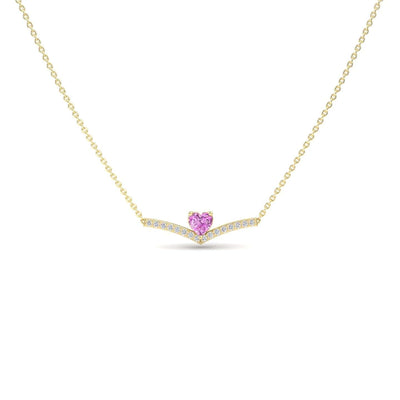 Lab Grown Pink Sapphire & Diamond Chevron Necklace