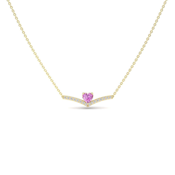 Lab Grown Pink Sapphire & Diamond Chevron Necklace - Summer