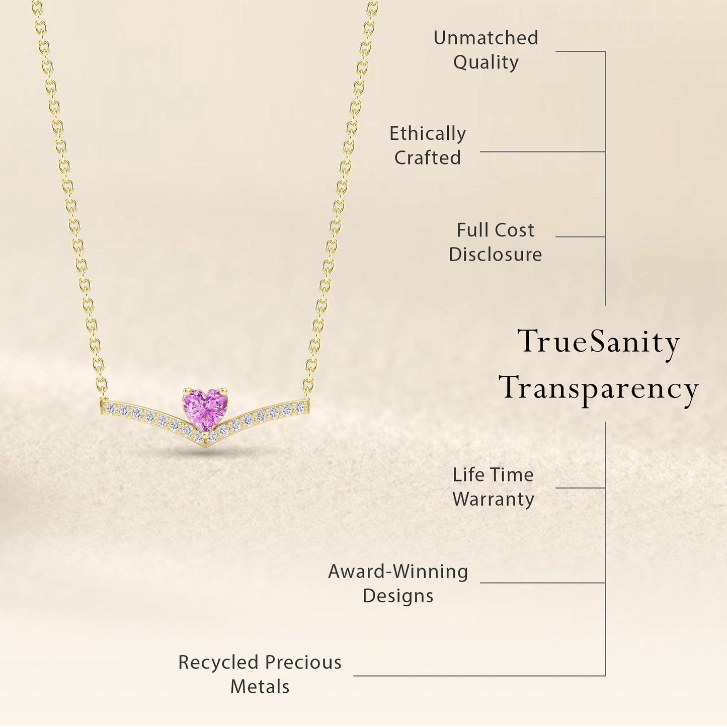 Lab Grown Pink Sapphire & Diamond Chevron Necklace - Summer