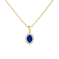Lab Grown Blue Sapphire Exceptional Floral Diamond Halo Necklace - Genesis