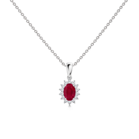 Ruby Floral Diamond Halo Necklace, 0.72 ct, 14K White Gold, front view