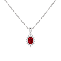 Ruby Floral Diamond Halo Necklace, 0.72 ct, 14K White Gold, front view