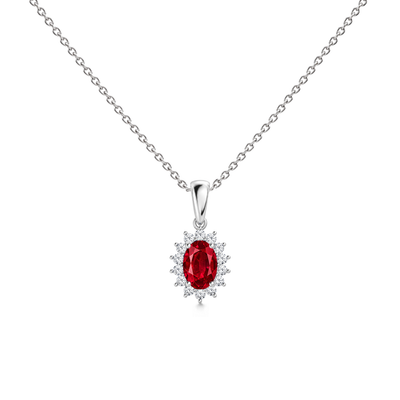 Ruby Premium Floral Diamond Halo Necklace