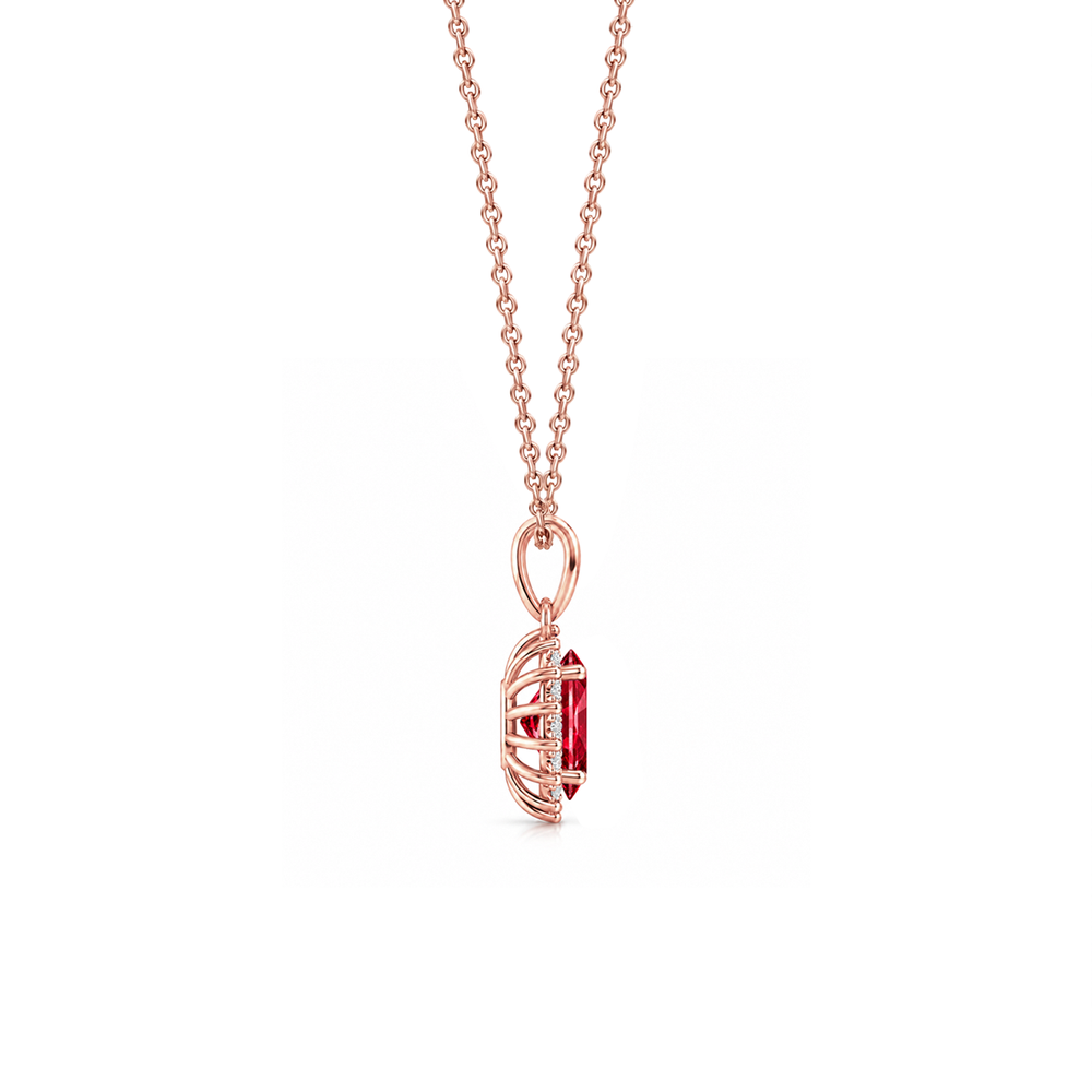Ruby Floral Diamond Halo Necklace, 0.72 ct, 14K White Gold, side view