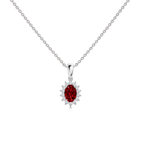 Lab Grown Ruby Floral Diamond Halo Necklace, 0.72 ct, 14K White Gold, front view